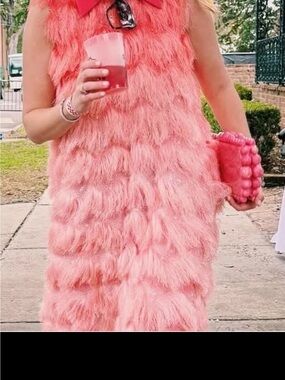 Pink Faux-Fur Statement Dress